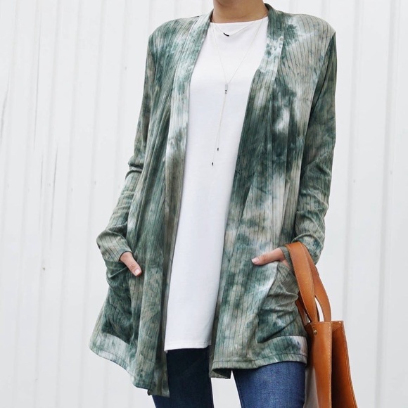Tie Dye Ribbed Cardi with Pockets - Picture 2 of 2